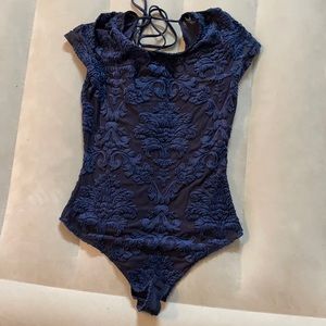 Blue see through body suit